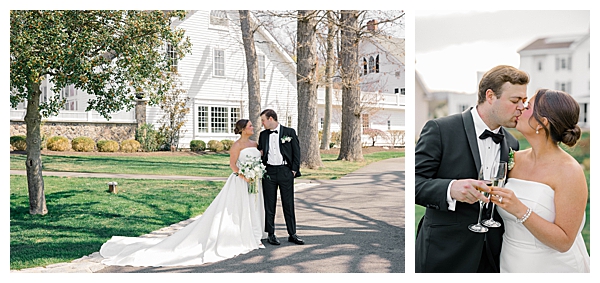 Romantic New Jersey wedding portraits of bride and groom at the Ryland Inn surrounded by spring greenery