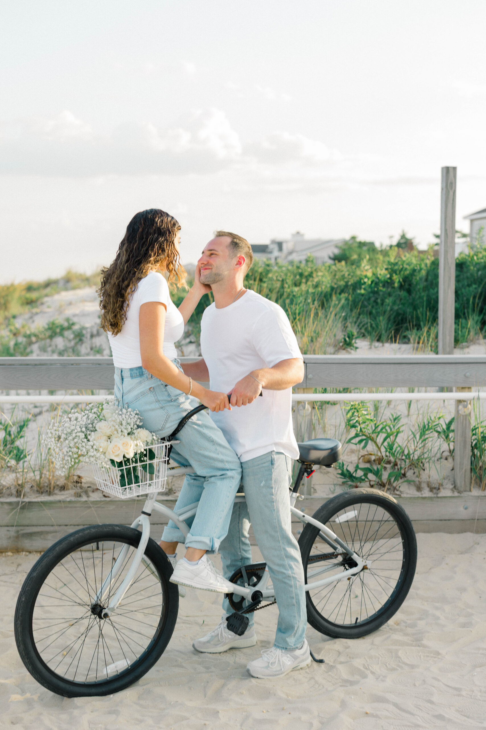 Couple on bikes during LBI engagement session — Long Beach Island NJ — Molly Sue Photography