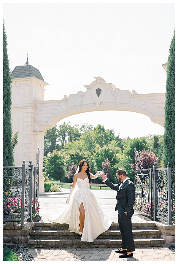  Romantic portrait of bride and groom at Legacy Castle in Pompton Plains New Jersey