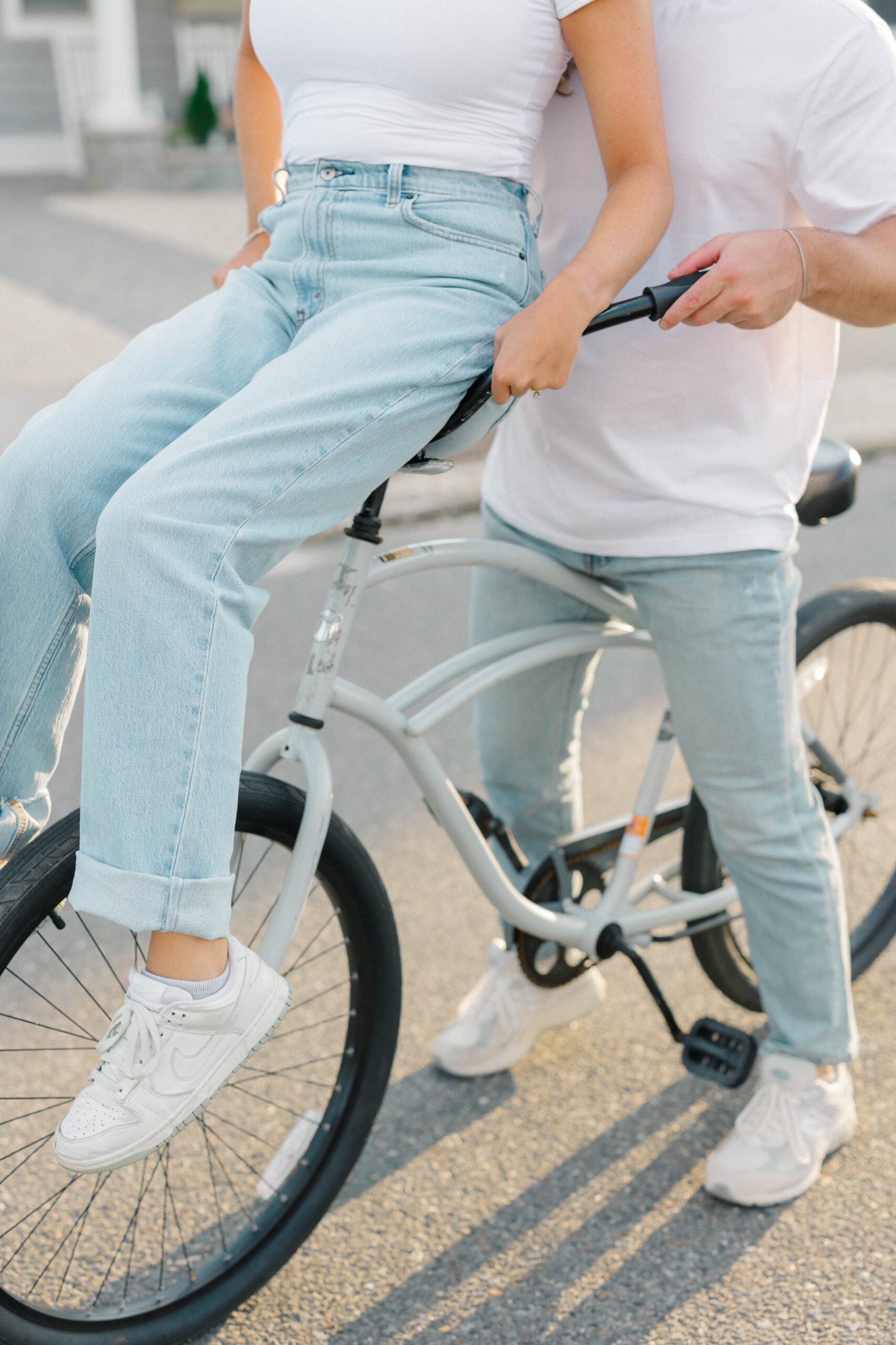 Rachel and Ben on bikes at golden hour — LBI engagement session — Molly Sue Photography