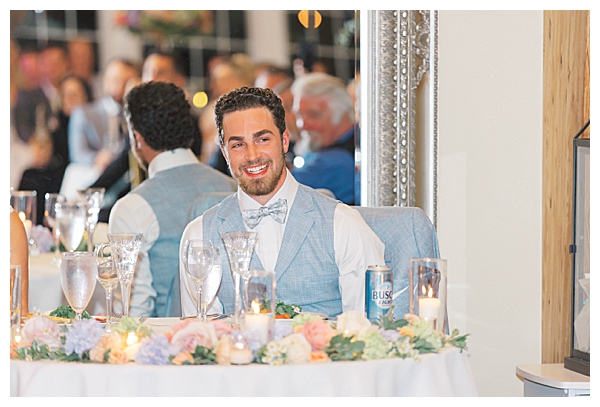 Reception toast with guests at NJ coastal wedding