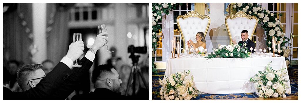 Parents raising a toast to the newlyweds during the wedding reception at Eagle Oaks Country Club