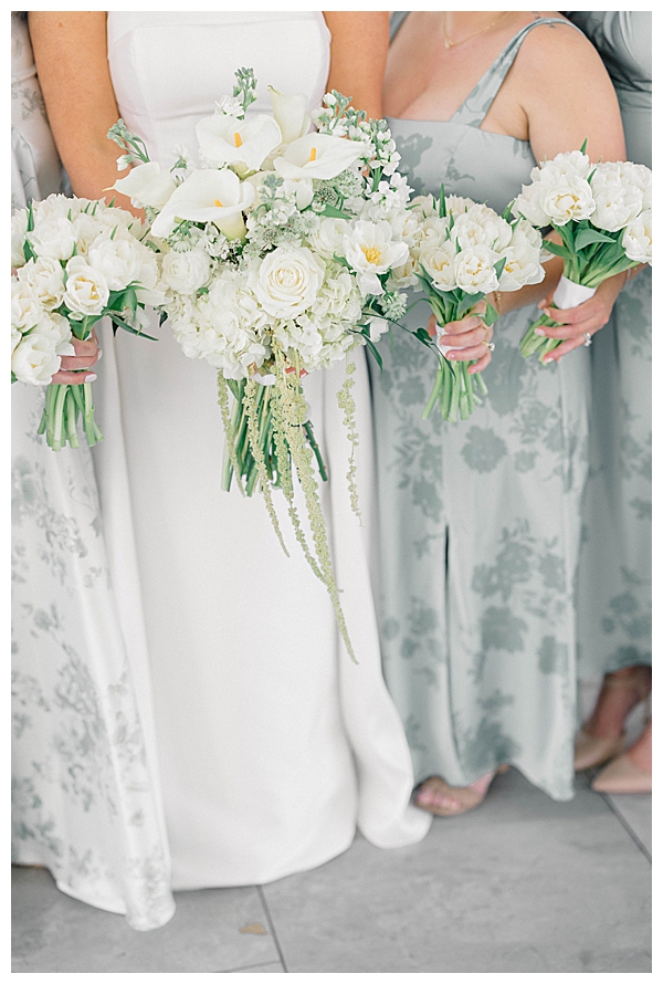 bridesmaids in blue floral dresses