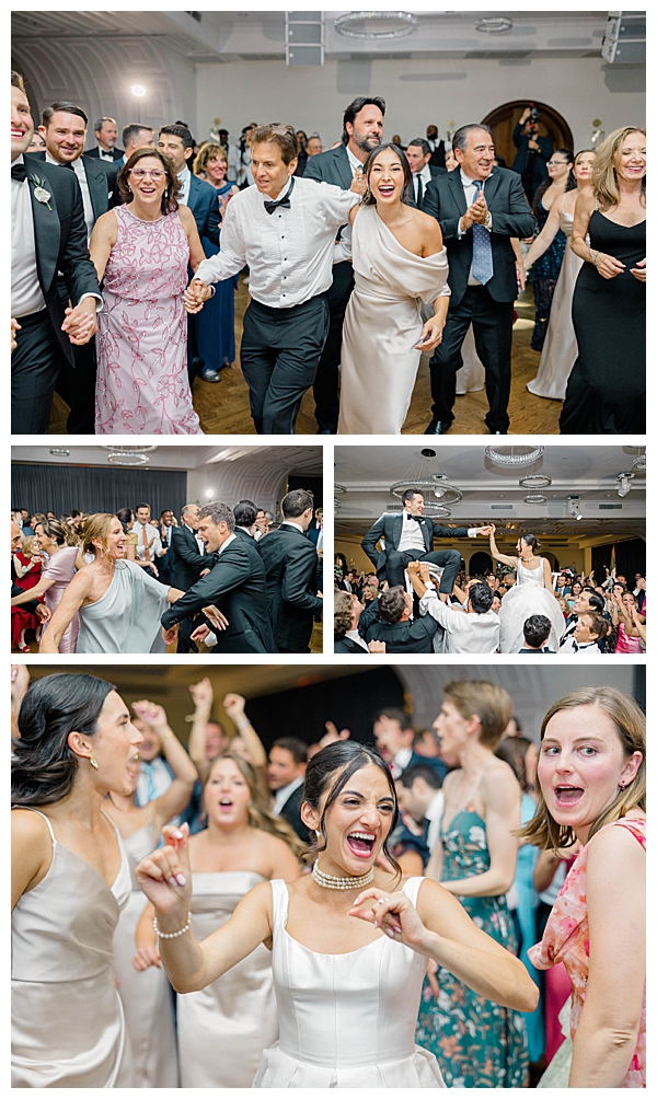 Hannah and Jake laughing together during their wedding cake cutting moment