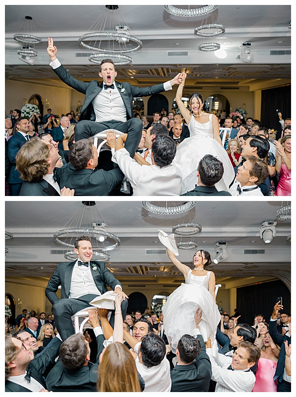 Guests dancing and celebrating on the dance floor at the black tie NJ wedding