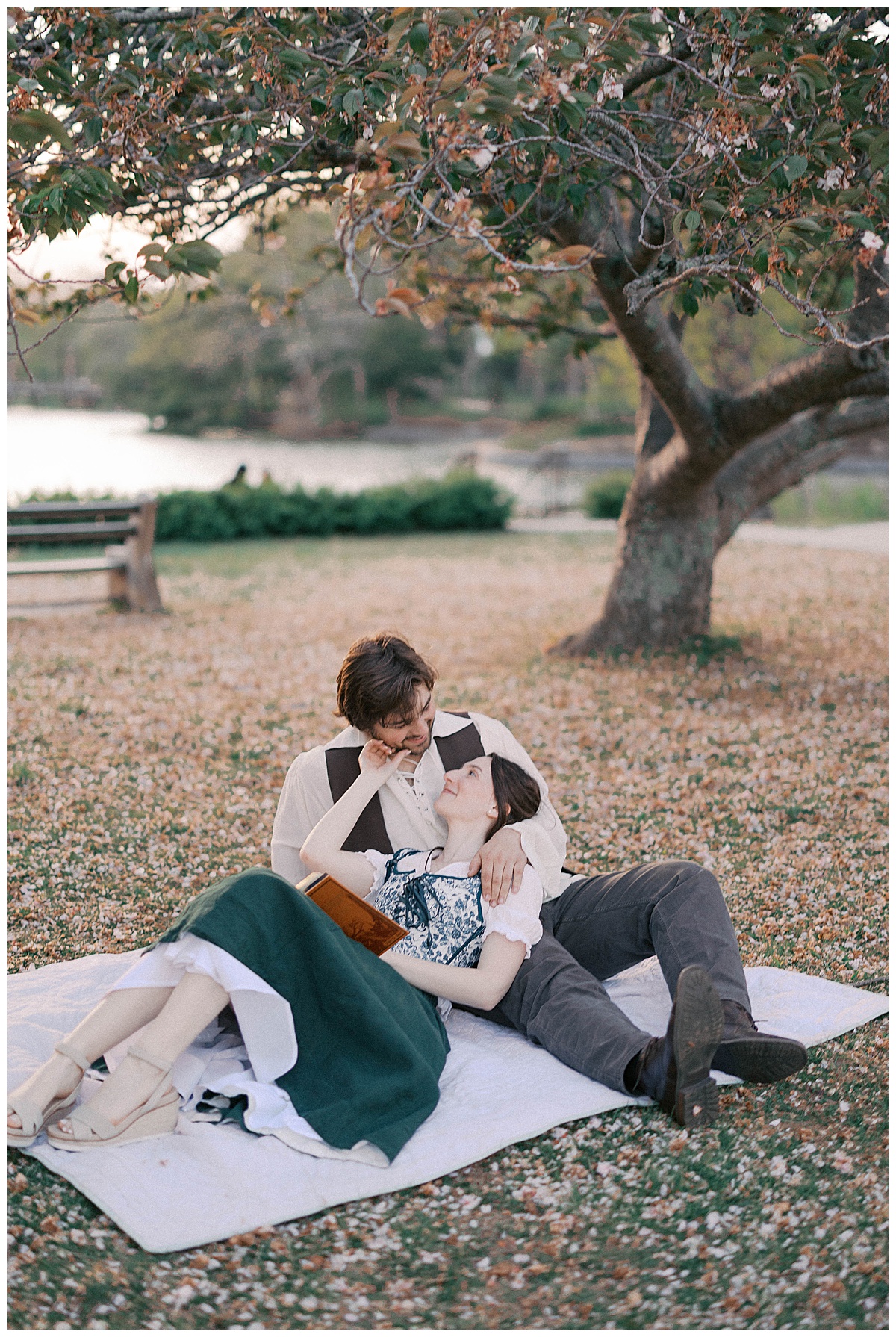 Christie and Kyle laughing together during their Divine Park engagement photos