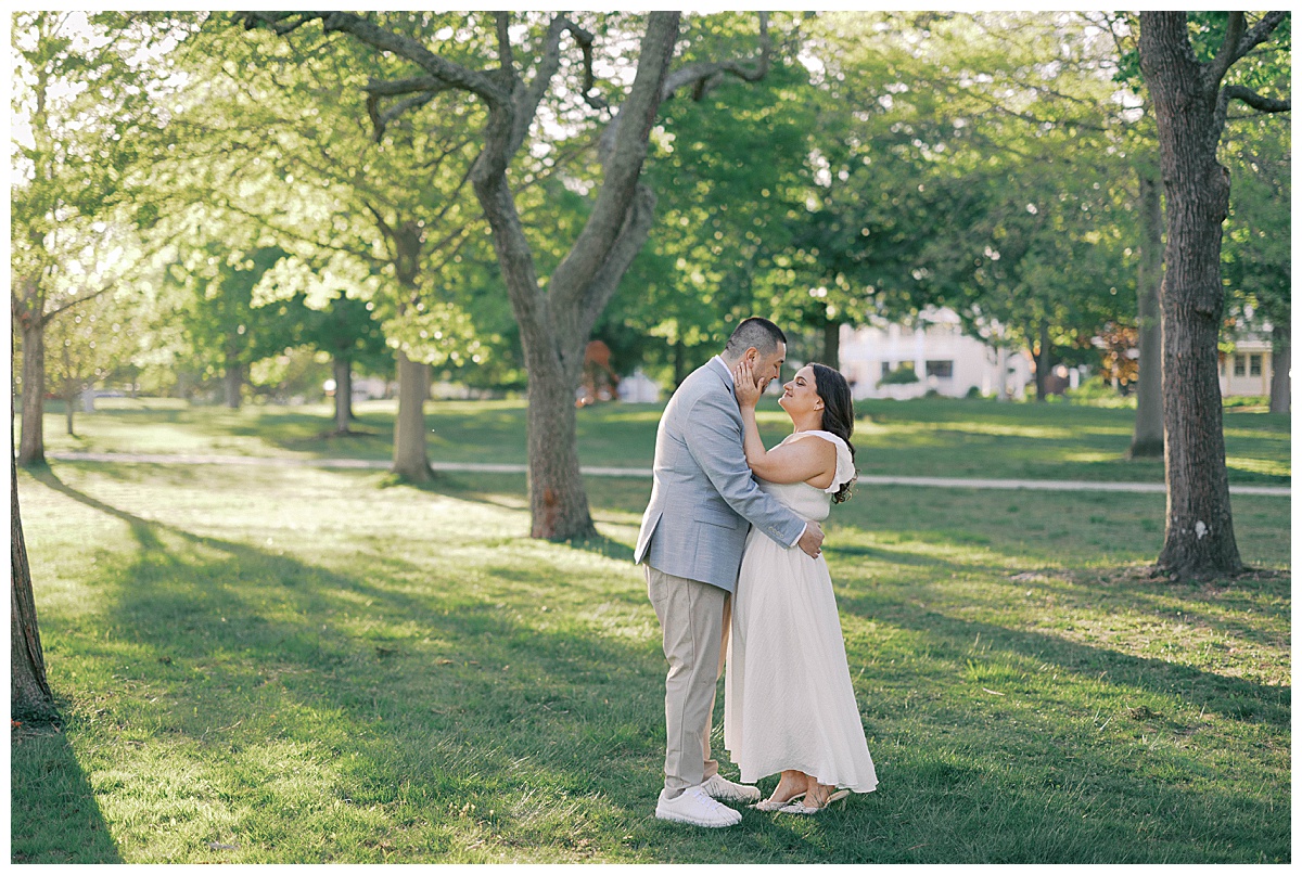 Spring Lake NJ photographer captures Natalie and Josh smiling together at Divine Park