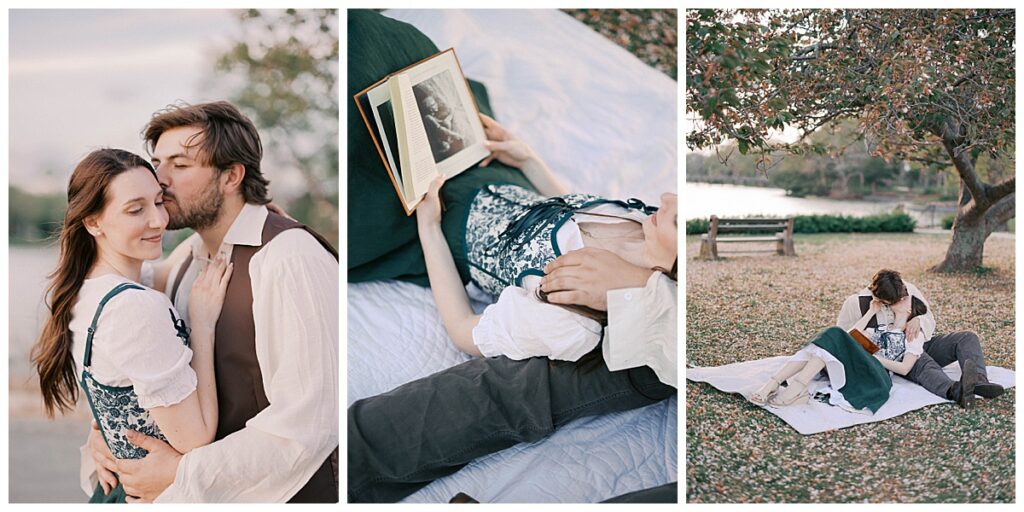 Engagement portraits on the wooden bridge at Divine Park Spring Lake New Jersey