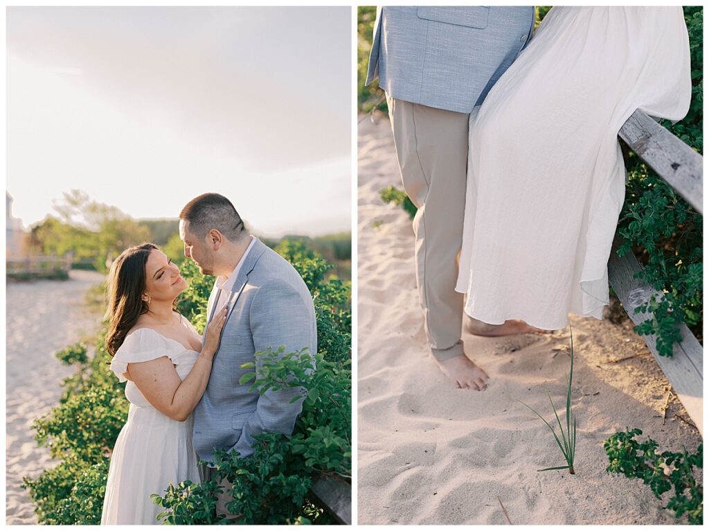 Natalie and Josh embracing in the soft light at Divine Park Spring Lake