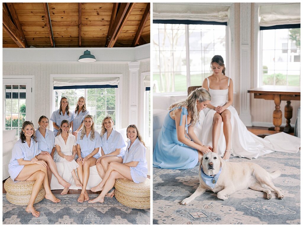Maggie and bridesmaids getting ready together in Spring Lake