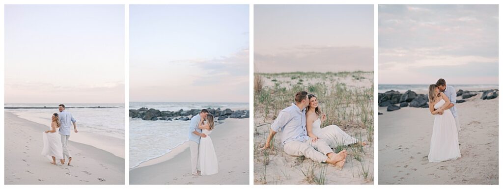 Amanda in her white gown during the romantic first look at Sea Girt beach