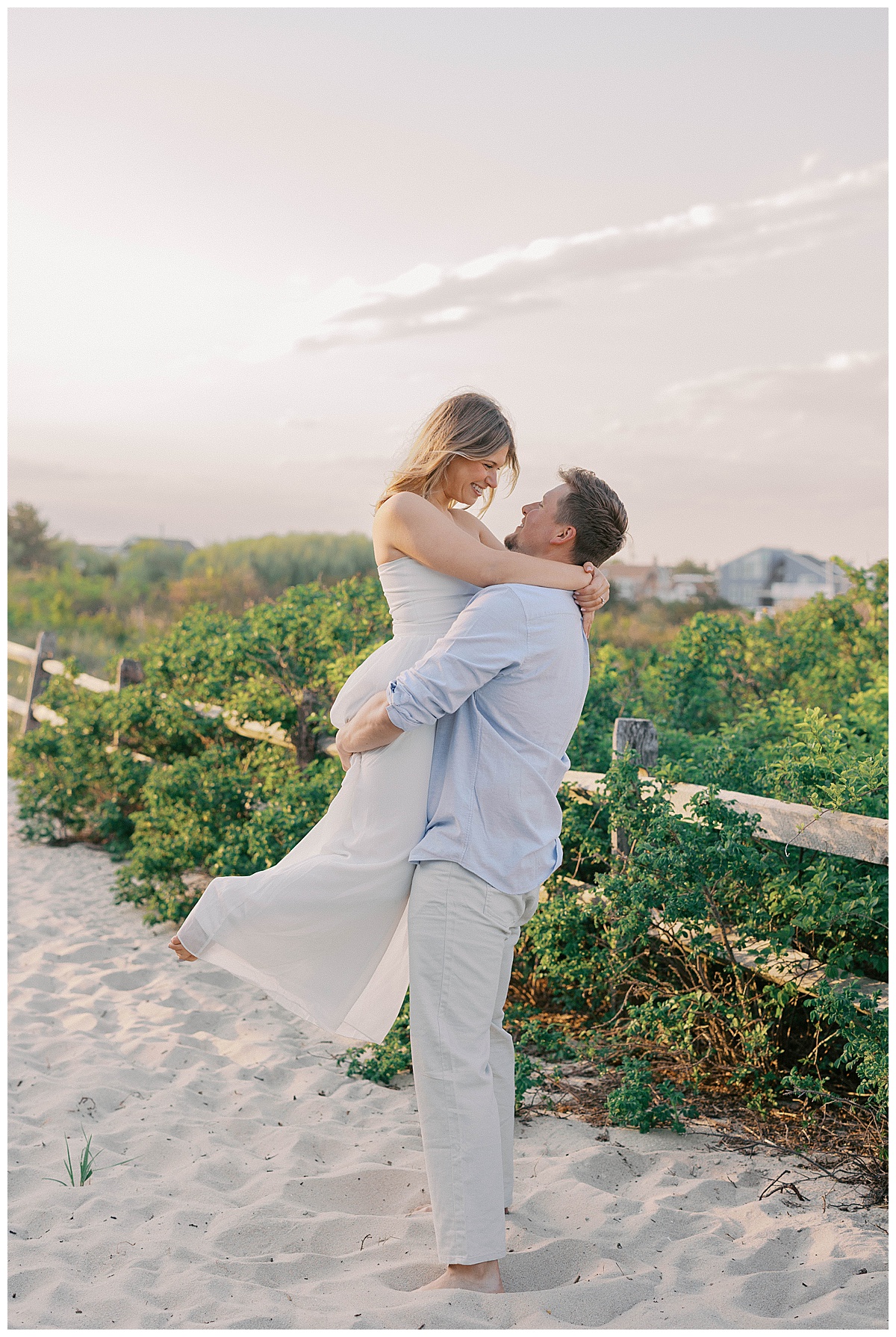 Sea Girt beach engagement photos of Amanda and Peter at golden hour on the Jersey Shore