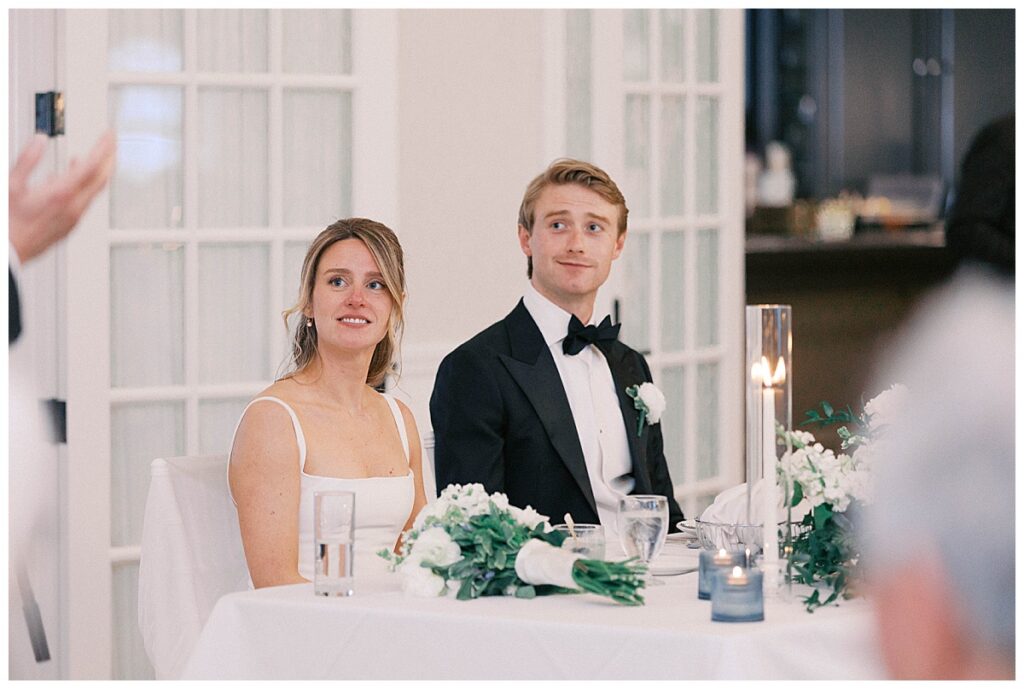 Maggie and Mark Spring Lake wedding reception toasts panoramic
